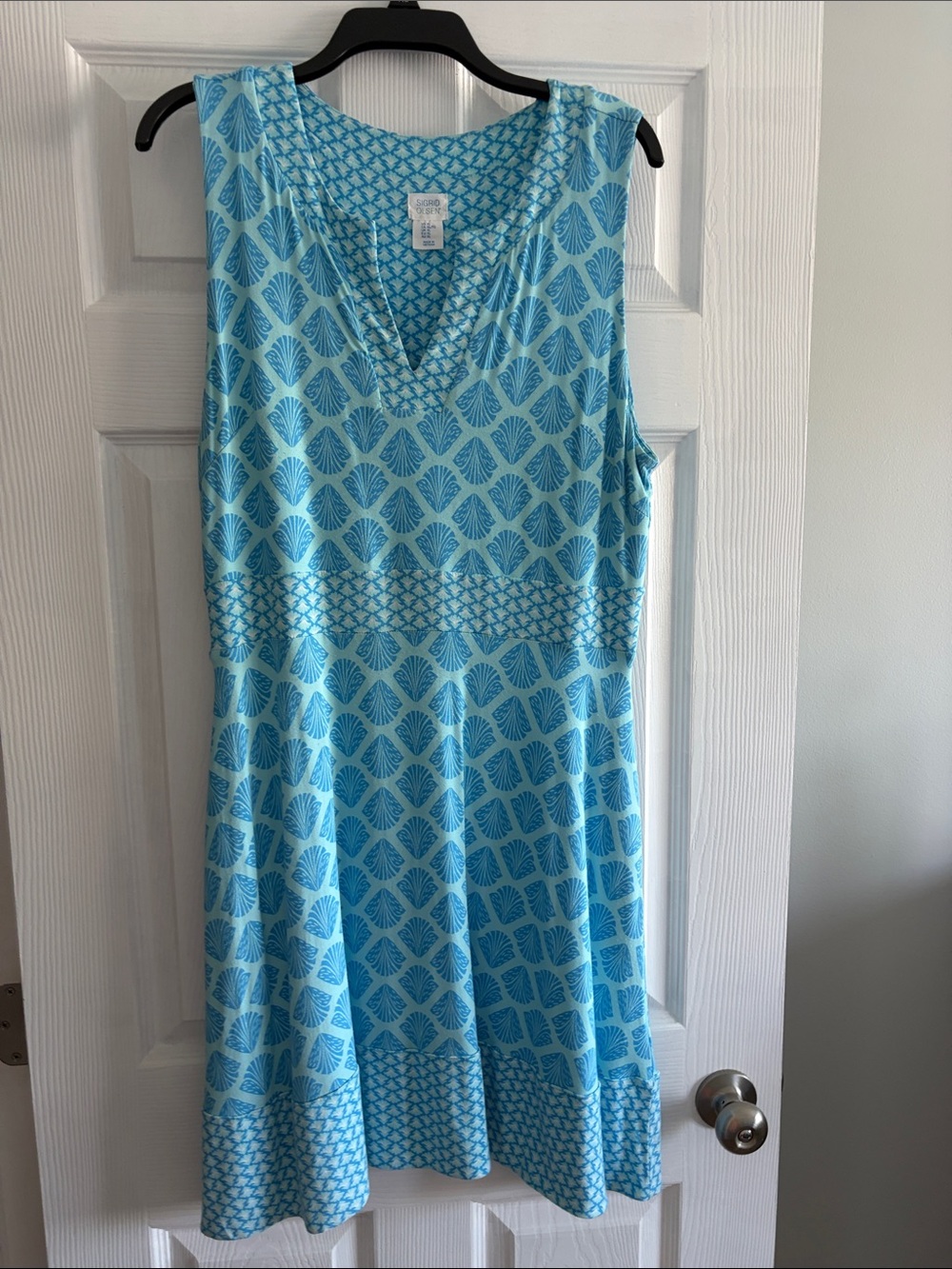 Designer Sigrid Olsen Light Blue Printed Sleeveless V-Neck Dress, XL